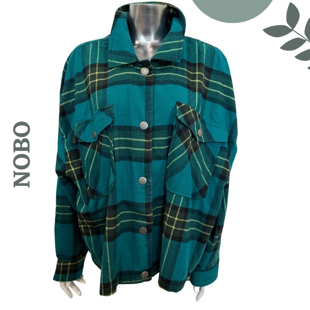 🛍️3/$40 NOBO Teal Plaid Button-Up Shacket | Brushed Flannel | Oversized Fit XXL